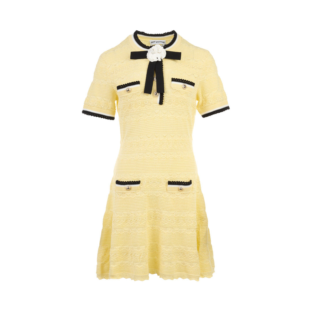 Yellow Pointelle Knit Mini Dress