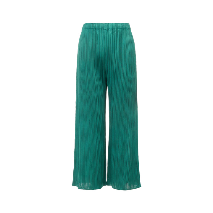 Pleats Please Issey Miyake Monthly Colors July wide-leg pleated pants in teal green with elasticated waistband and micro-pleat detailing throughout