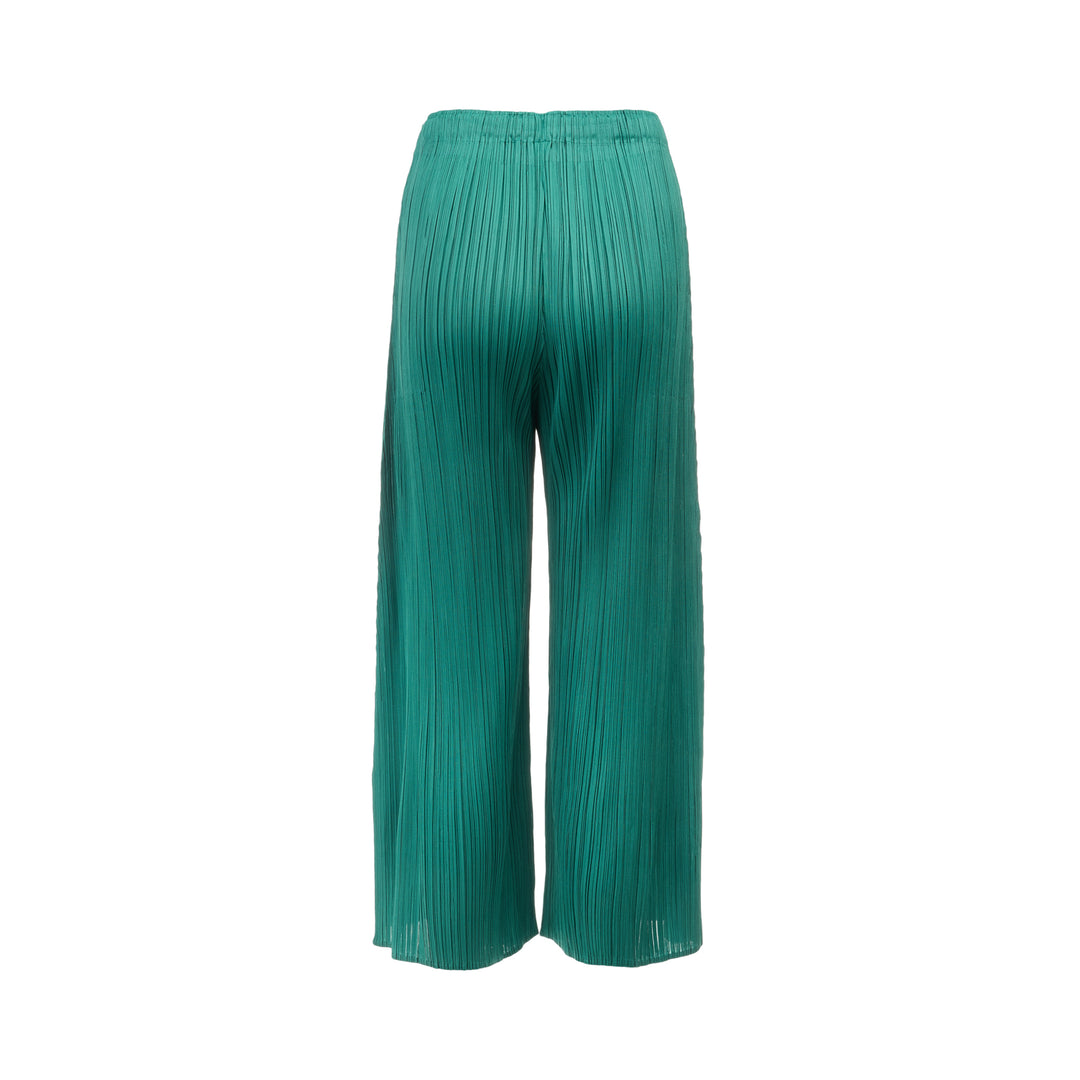 Pleats Please Issey Miyake Monthly Colors July wide-leg pleated pants in teal green with elasticated waistband and micro-pleat detailing throughout - view 2