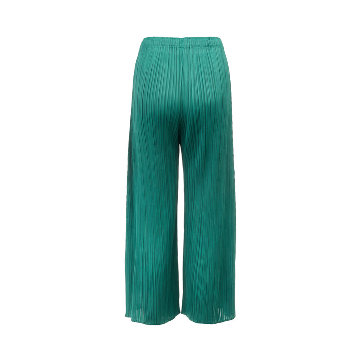 Pleats Please Issey Miyake Monthly Colors July wide-leg pleated pants in teal green with elasticated waistband and micro-pleat detailing throughout - view 2