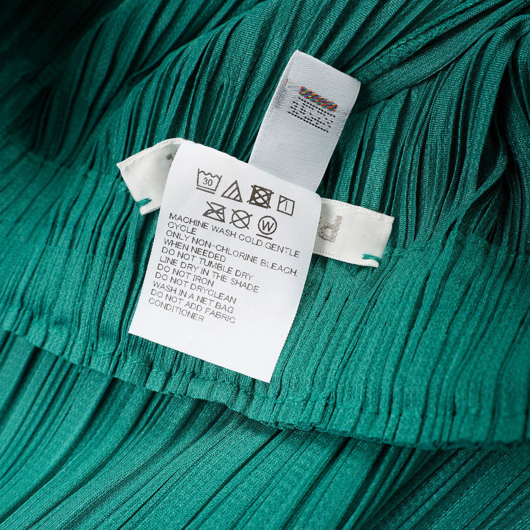 Pleats Please Issey Miyake Monthly Colors July wide-leg pleated pants in teal green with elasticated waistband and micro-pleat detailing throughout - view 4
