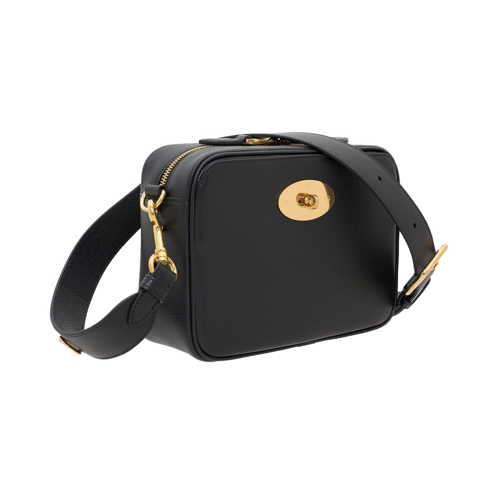 Mulberry Darley Camera Bag in black pebbled leather with gold-tone postman's lock closure and adjustable crossbody strap - view 2
