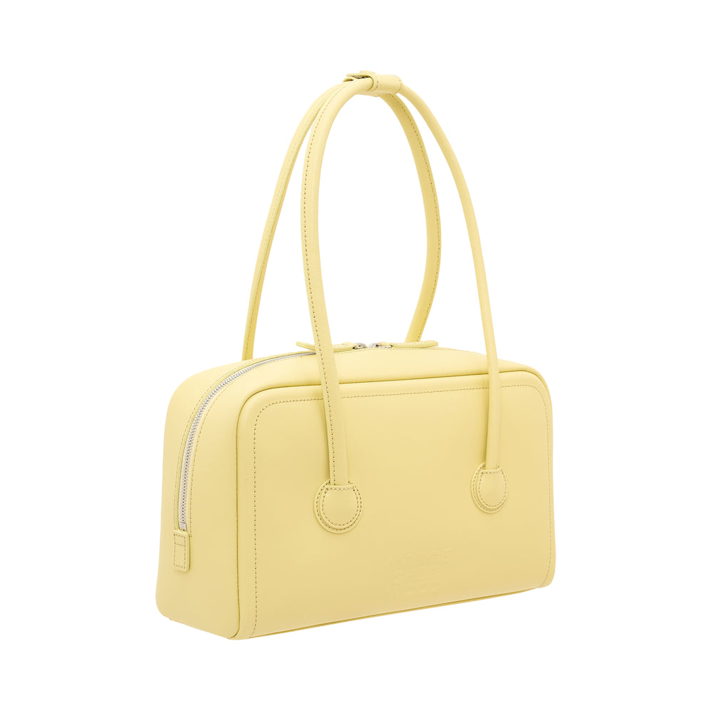 Marge Sherwood Soft Boston Small shoulder bag in pastel butter yellow smooth leather with dual handles and silver-tone zip closure - view 2