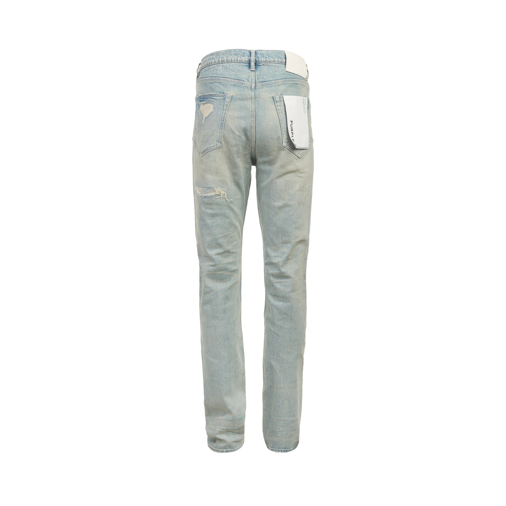 Purple Heavy Destroy Jeans in light blue washed denim with distressed frayed tears at the thighs and knees, slim tapered fit, five-pocket construction - view 2