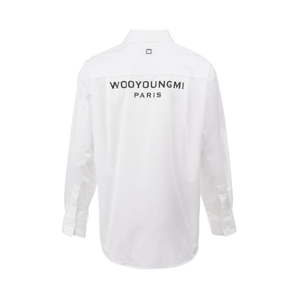 Wooyoungmi Logo Long Sleeve Shirt in white with chest patch pocket and tonal button front placket - view 2