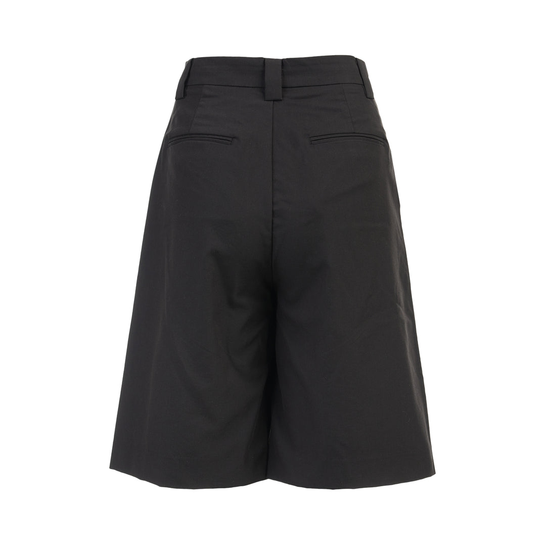 Black Ines light stretch rayon linen knee-length shorts with a front box pleat and high waistband by Club21 Collection - view 2