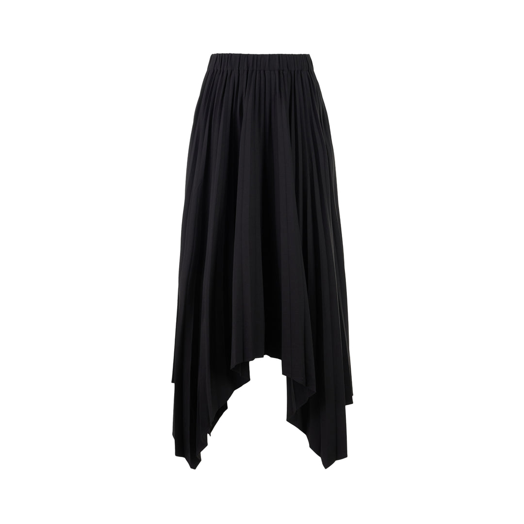 Black pleated midi skirt with elasticated waist and asymmetric handkerchief hem by Club21 Collection