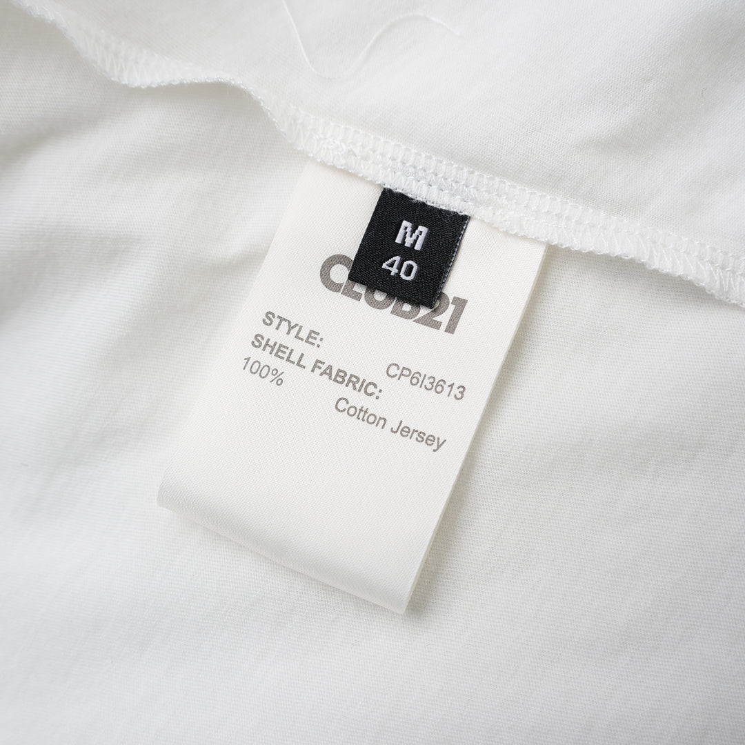 White long sleeve cotton jersey top with crew neckline, dropped shoulders and a knotted tie detail at the front hem - view 3
