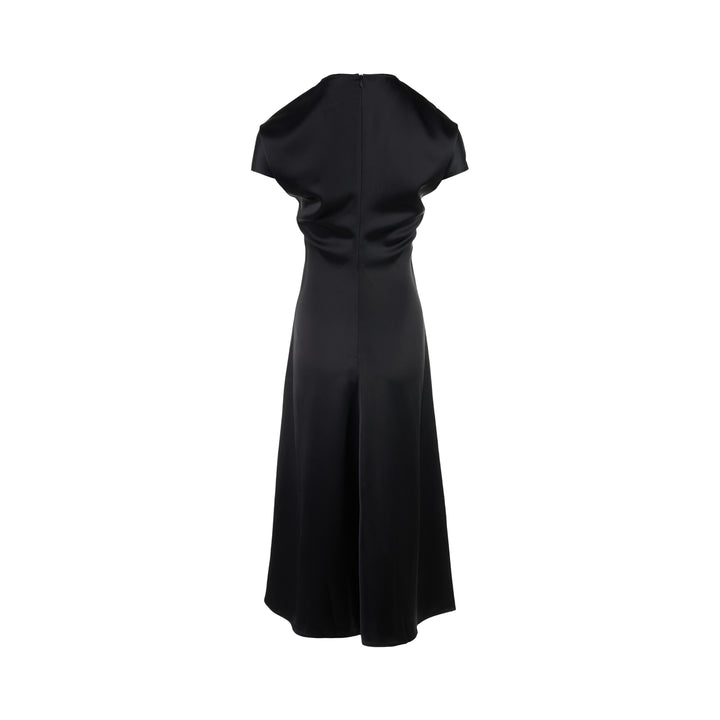 Black matte acetate mix midi dress with sweetheart neckline, cap sleeves and flared A-line skirt by Club21 Collection - view 2