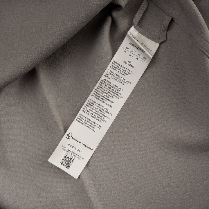 Rick Owens Heavy Cady Long Sleeve Outershirt in taupe-grey with concealed snap placket, dual flap chest pockets, and oversized silhouette - view 3