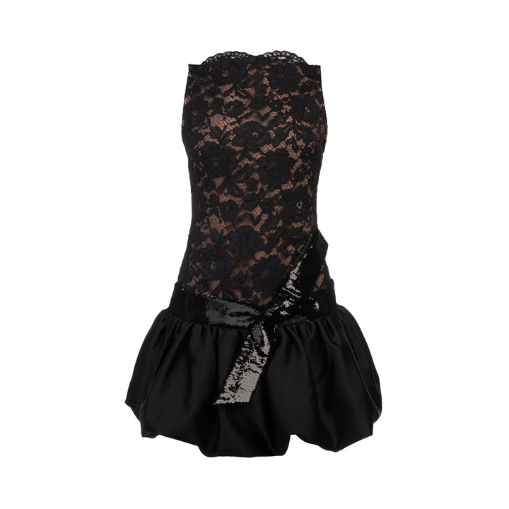 Black Lace Bubble Hem Mini Dress