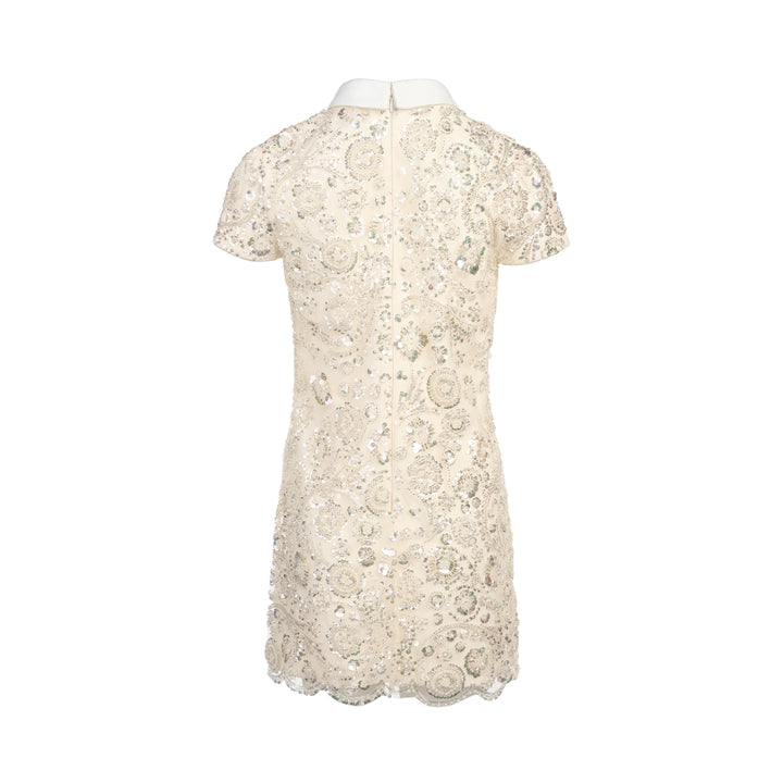 Cream Sequin Embellished Mini Dress