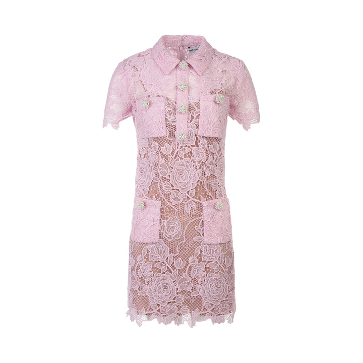 Pink Lace Button Down Mini Dress