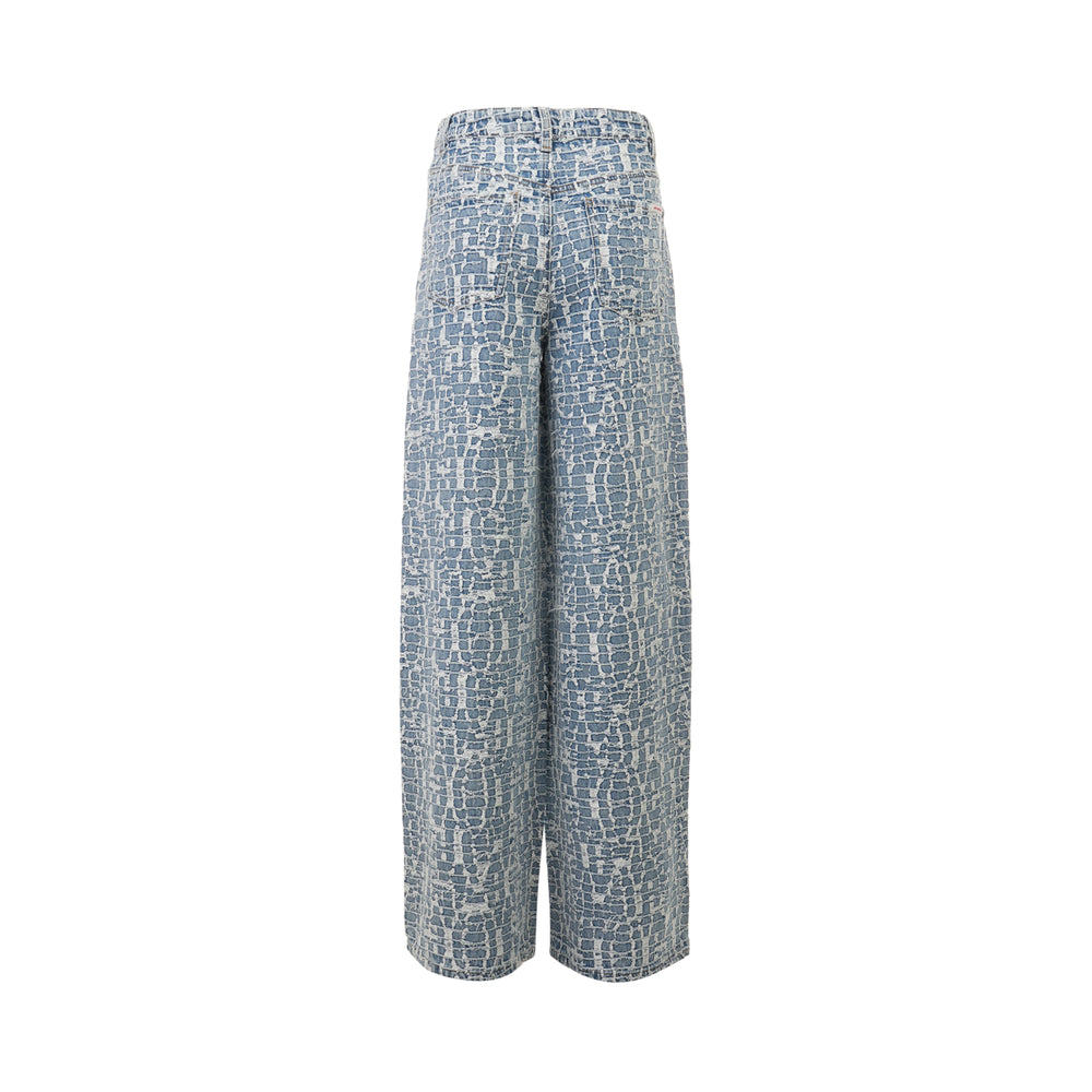 Self-Portrait blue wide-leg jeans with an all-over cracked mosaic embossed denim texture, high-rise waist, and five-pocket construction - view 2