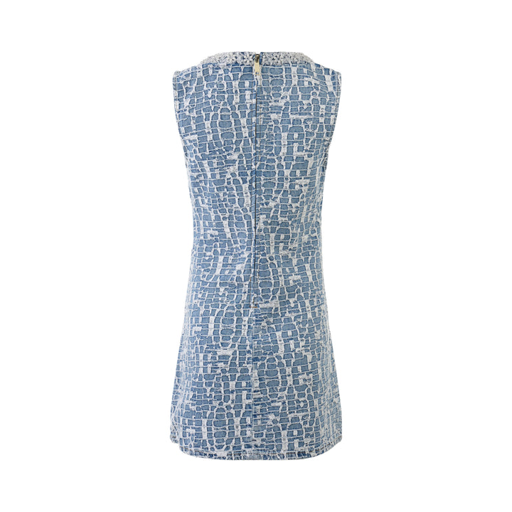 Blue Textured Denim Mini Dress