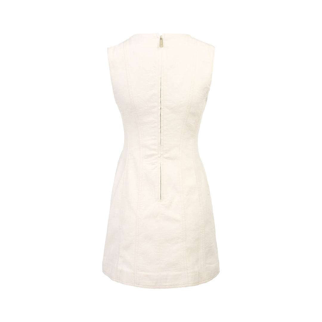 Cream Denim Double Breasted Mini Dress
