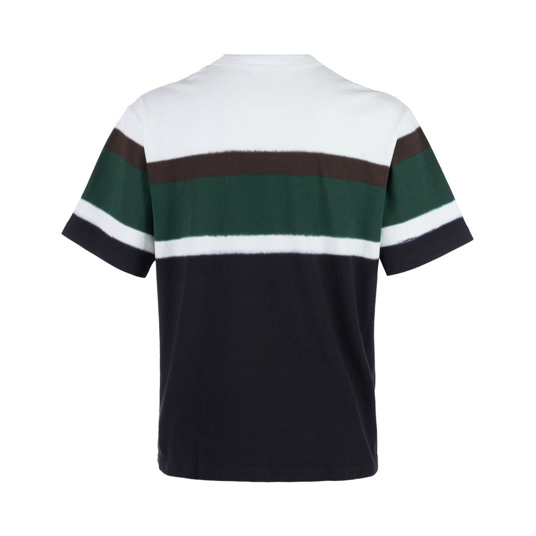 sacai chusen-dyed cotton jersey T-shirt with white, brown, green and navy dyed bands and a chest pocket - view 2