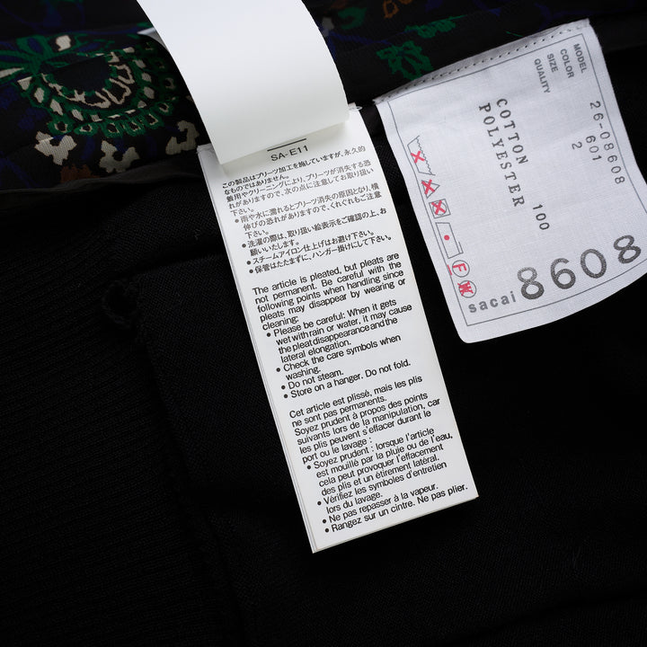sacai black cotton knit cardigan with V-neckline, button front, patch pockets and a pleated sheer floral-print back panel - view 4