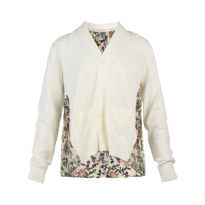 sacai Floral Print Cotton Knit Cardigan