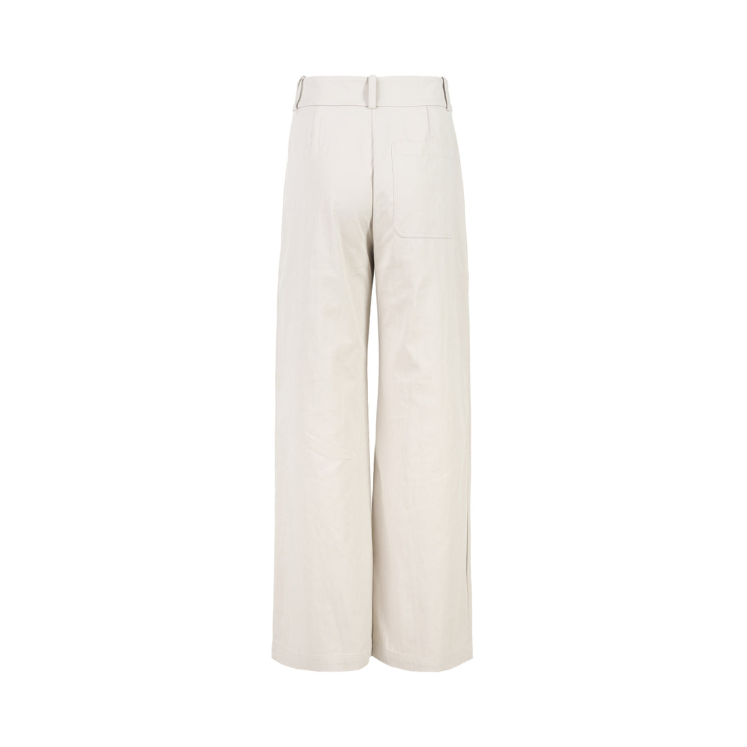 Club21 Collection Adele wide-leg pants in light neutral nylon cotton twill with patch pockets and double button waistband, front view - view 2