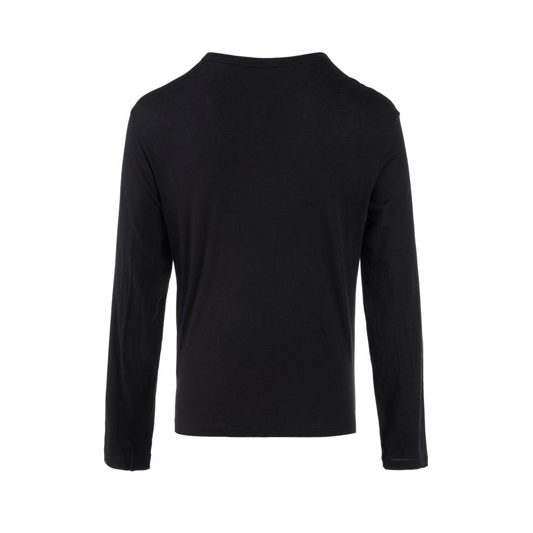 Black long sleeve cotton jersey Henley top with round neckline and five-button placket from Club21 Collection - view 2