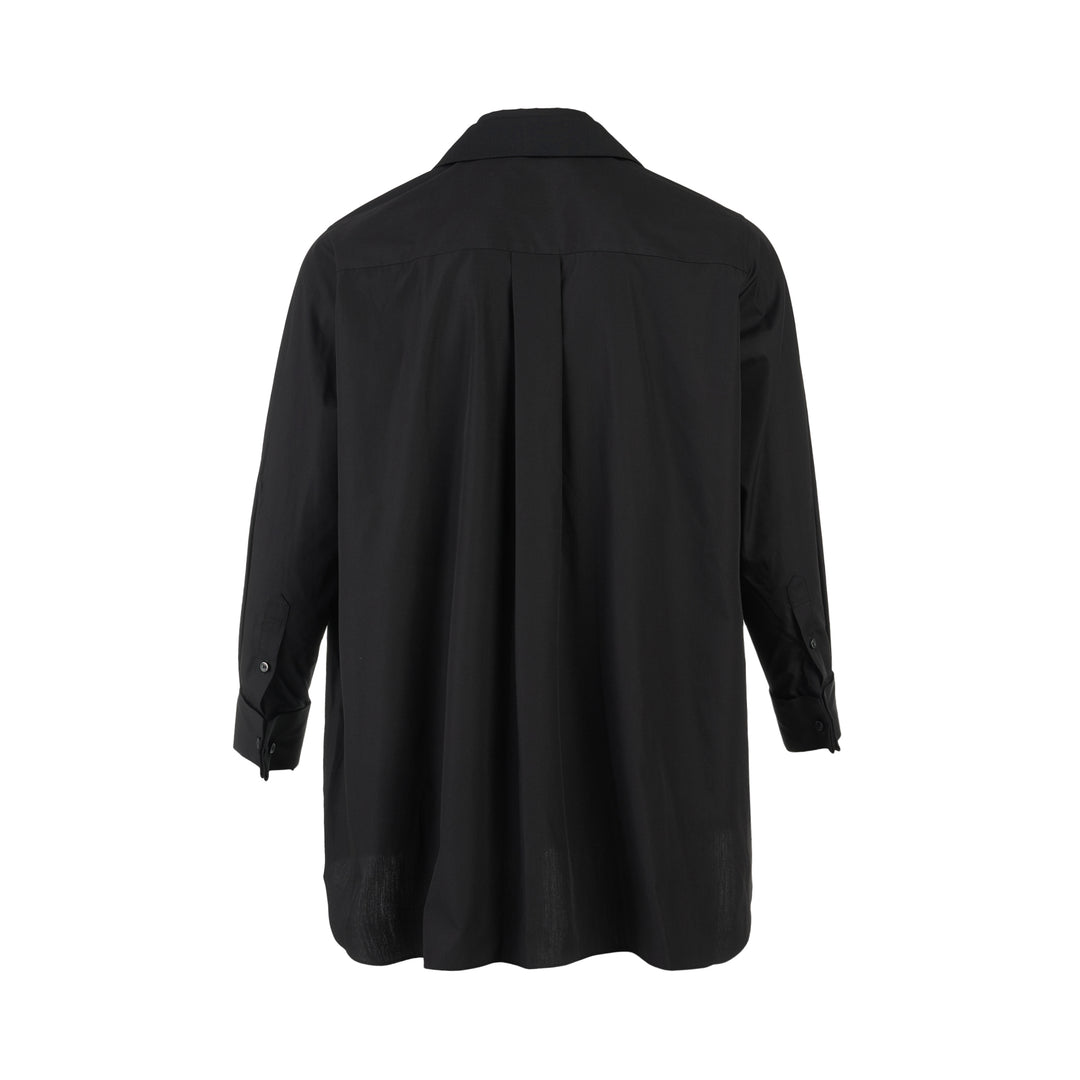 sacai Poplin X Suiting Shirt in black with double-breasted blazer front, peak lapels and gold anchor buttons over a poplin shirt body - view 2