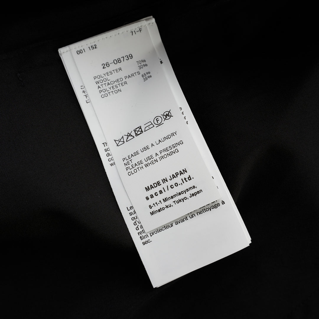 sacai Poplin X Suiting Shirt in black with double-breasted blazer front, peak lapels and gold anchor buttons over a poplin shirt body - view 3