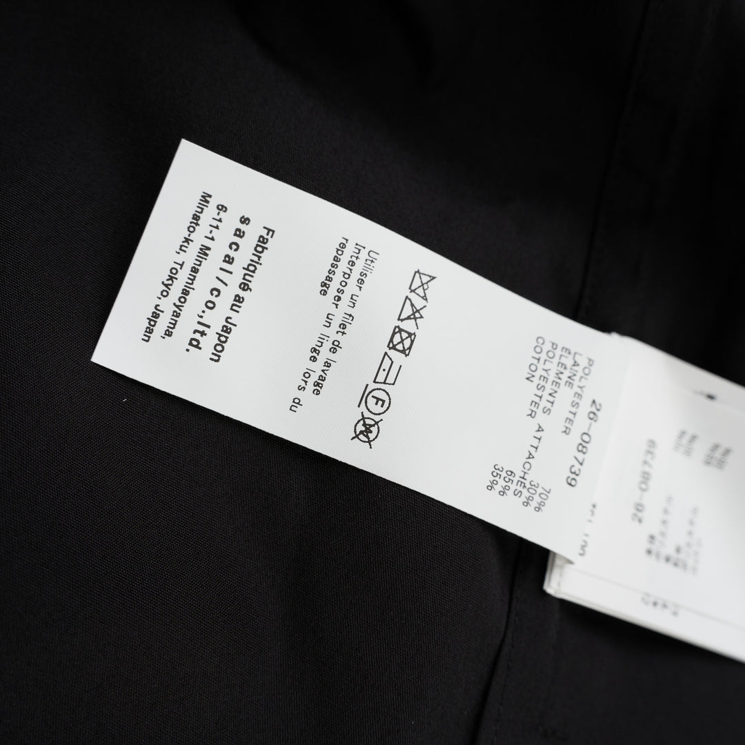 sacai Poplin X Suiting Shirt in black with double-breasted blazer front, peak lapels and gold anchor buttons over a poplin shirt body - view 4
