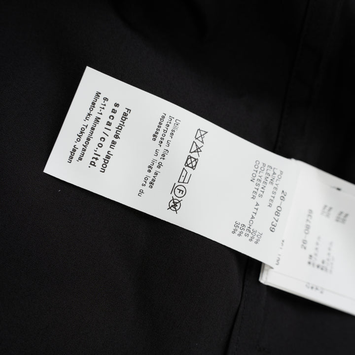 sacai Poplin X Suiting Shirt in black with double-breasted blazer front, peak lapels and gold anchor buttons over a poplin shirt body - view 4