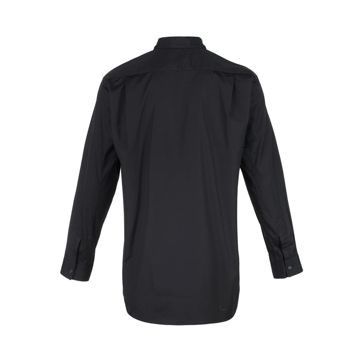 Comme des Garçons Shirt black long sleeve button-up shirt with curved white patchwork panels on the front - view 2