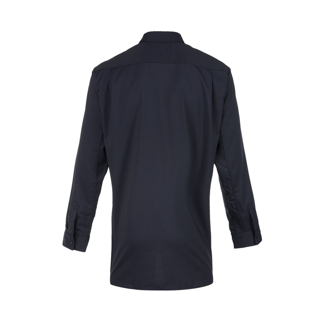 Comme des Garçons Shirt dark pinstripe long sleeve shirt with pointed collar, button front and chest pocket - view 2