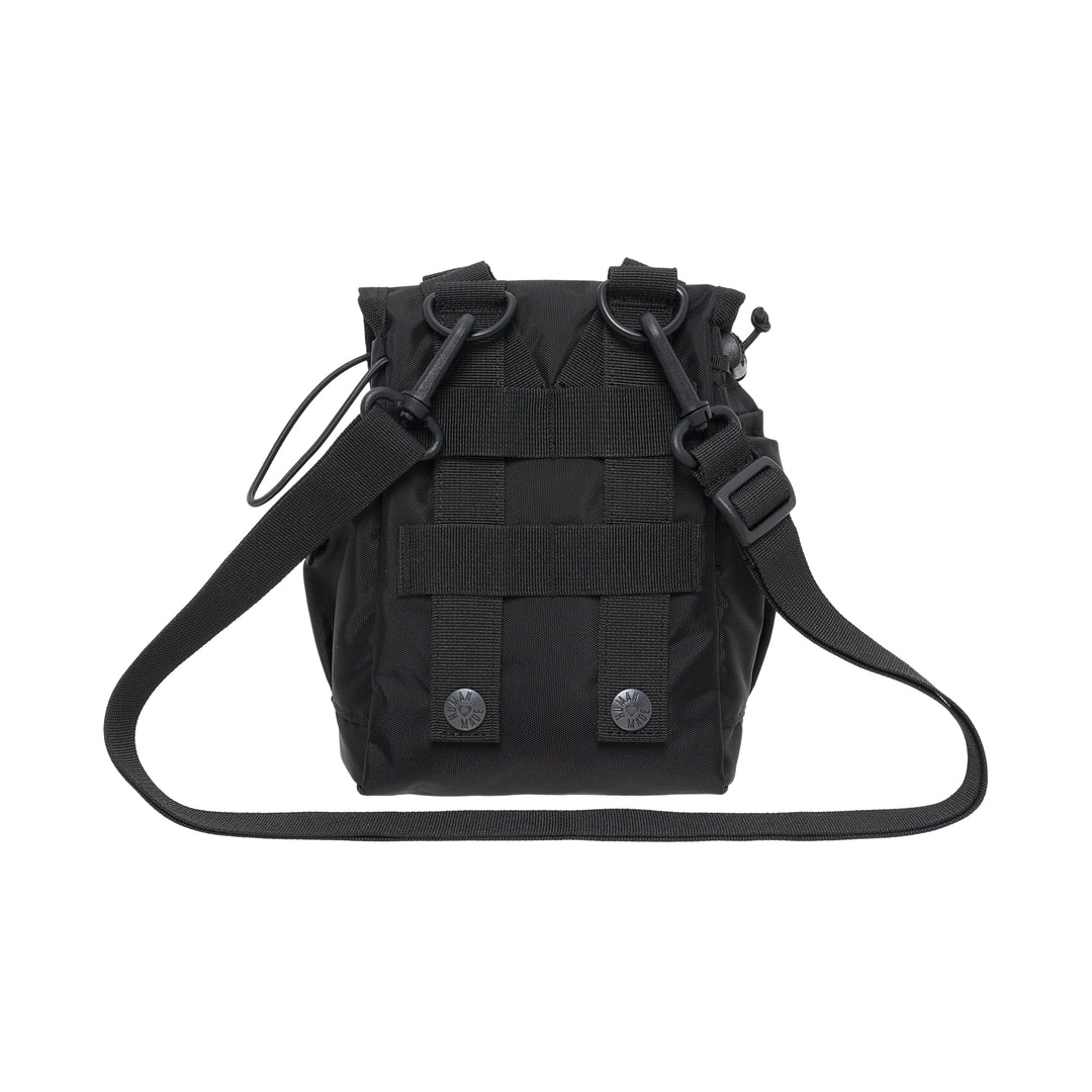 Human Made Military Pouch #1 in black with front buckle flap, webbing straps, DRY ALLS stencil label and side pockets - view 3