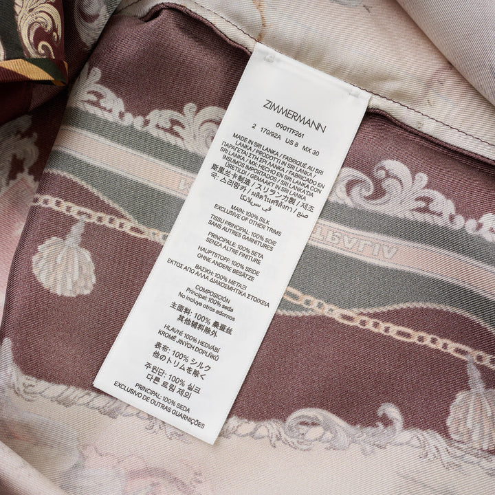 Zimmermann Valiant Twill Shirt in burgundy with a vintage Map of Australia scarf print, baroque borders and tassel details - view 3