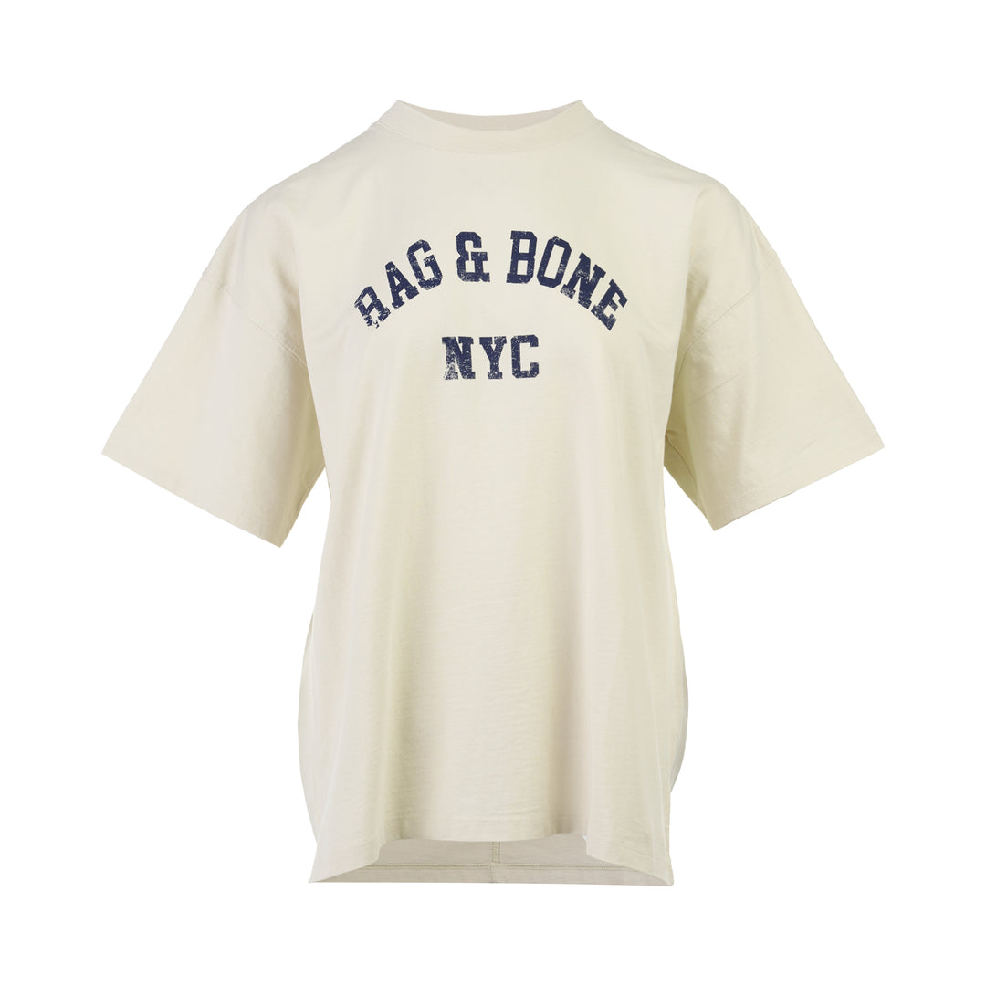 rag & bone University Alex Tee in cream with distressed navy collegiate "rag & bone NYC" graphic on the chest