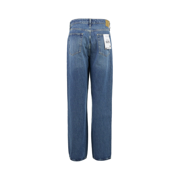 rag & bone Logan Wide Jeans in a faded mid-blue wash, shown from the front with a high-rise waist and wide straight leg - view 2