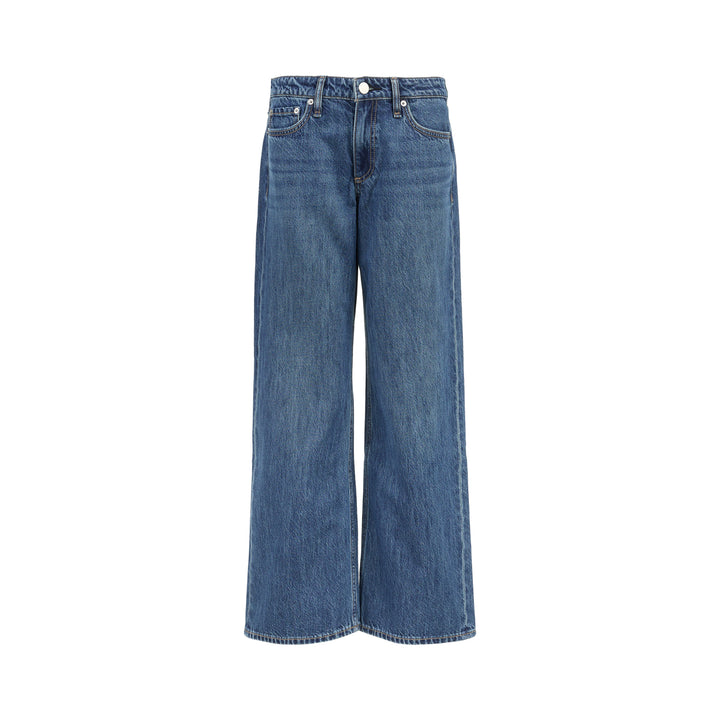 rag & bone Cam Ankle Straight Jeans in mid-blue washed denim with relaxed straight leg and cropped ankle hem, shown flat from the front