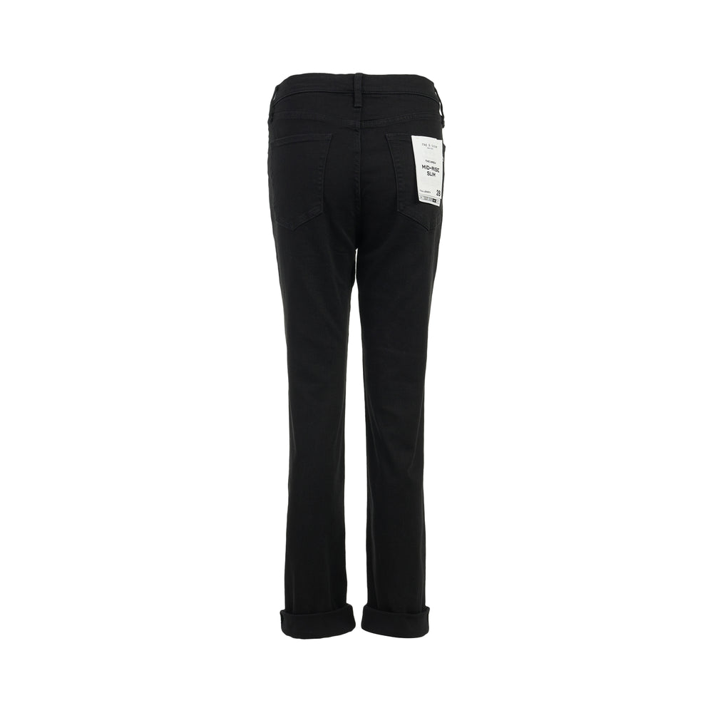 rag & bone Flexi Wren mid-rise full slim jeans in black stretch denim with five-pocket styling and rolled cuffs, shown from the front - view 2