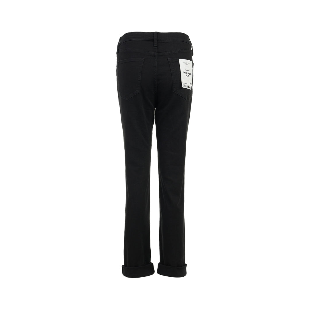 rag & bone Flexi Wren mid-rise full slim jeans in black stretch denim with five-pocket styling and rolled cuffs, shown from the front - view 2