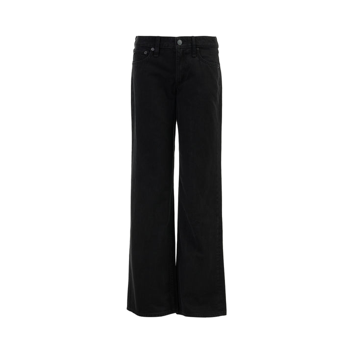 rag & bone Cam Full Straight Jeans in washed black denim, shown from the front with low-rise waist and full straight leg