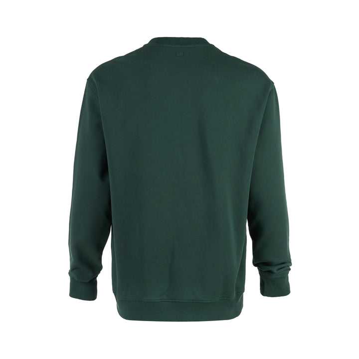 AMI forest green crewneck sweatshirt with ribbed trim and a small embroidered Ami de Coeur logo at the chest - view 2