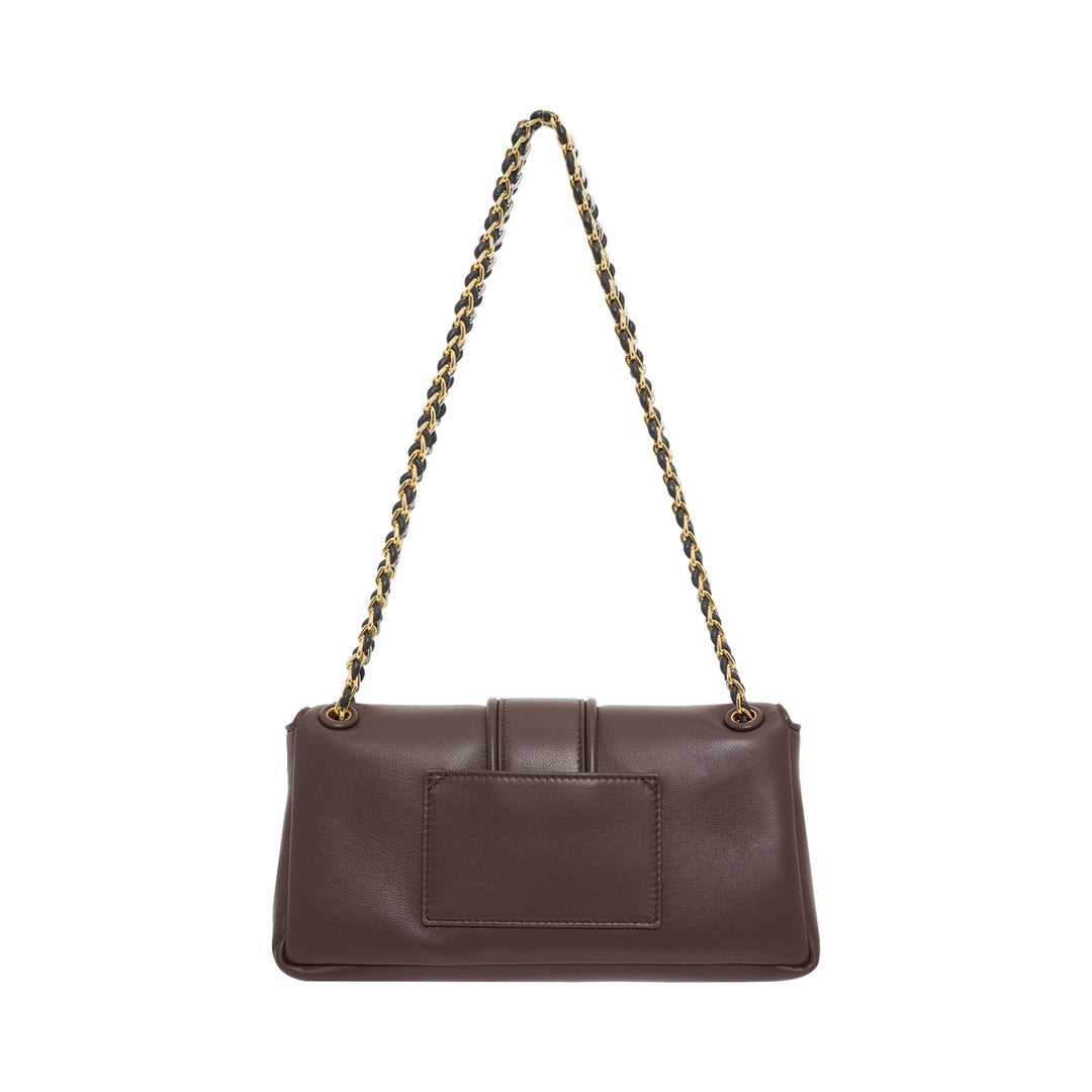 Jacquemus Le Bambino Chaîne brown leather shoulder bag with curved tab closure and woven chain strap - view 3