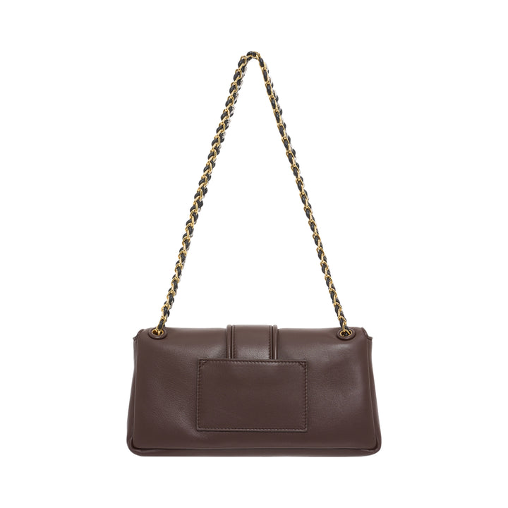 Jacquemus Le Bambino Chaîne brown leather shoulder bag with curved tab closure and woven chain strap - view 3