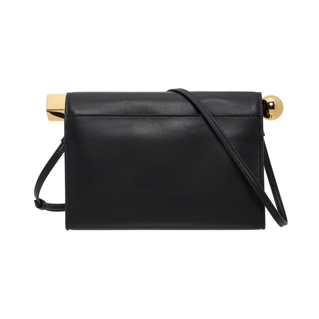 Jacquemus Le Sac Rond Carré black leather crossbody bag with gold sphere and cube hardware and slim adjustable strap - view 3