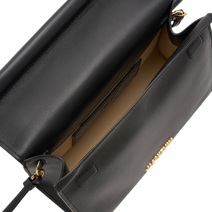 Jacquemus Le Sac Rond Carré black leather crossbody bag with gold sphere and cube hardware and slim adjustable strap - view 4