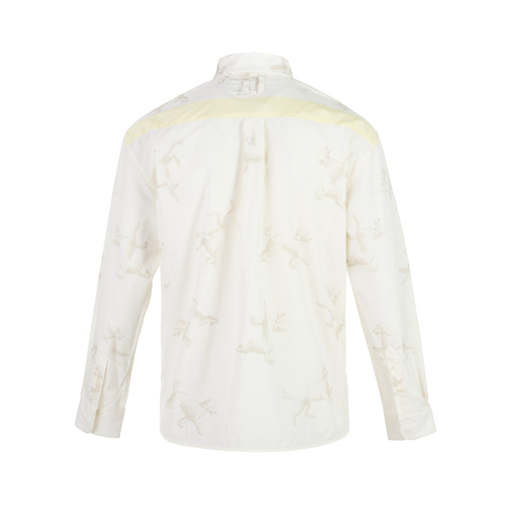 Jacquemus La Chemise Fefe white long sleeve shirt with tonal poodle print and pale yellow placket and chest pocket - view 2