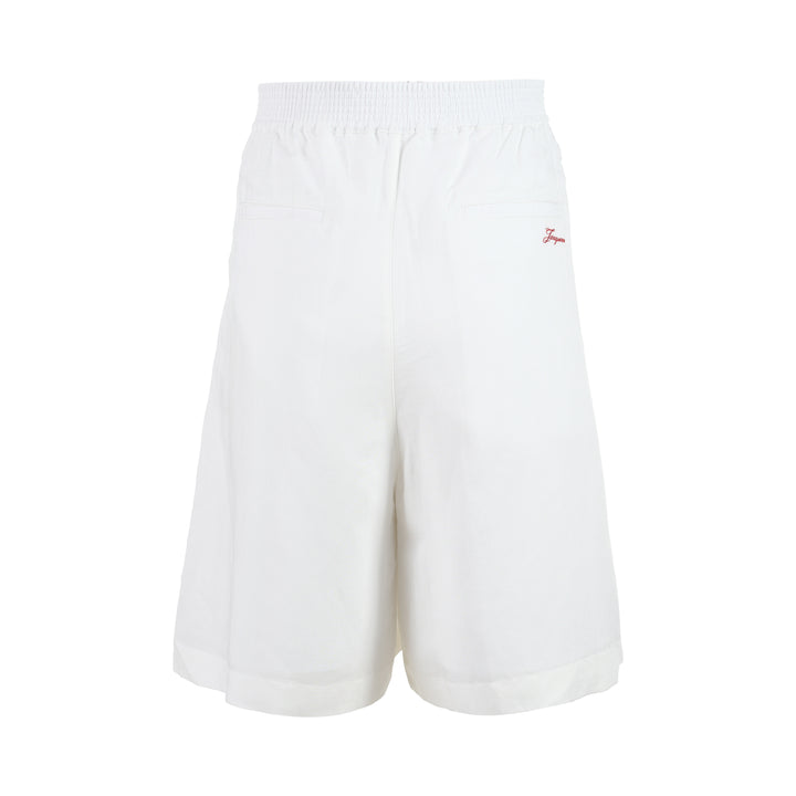Jacquemus white pyjama shorts with sketched chain print down the legs, elasticated waistband and contrast red side stripe - view 2