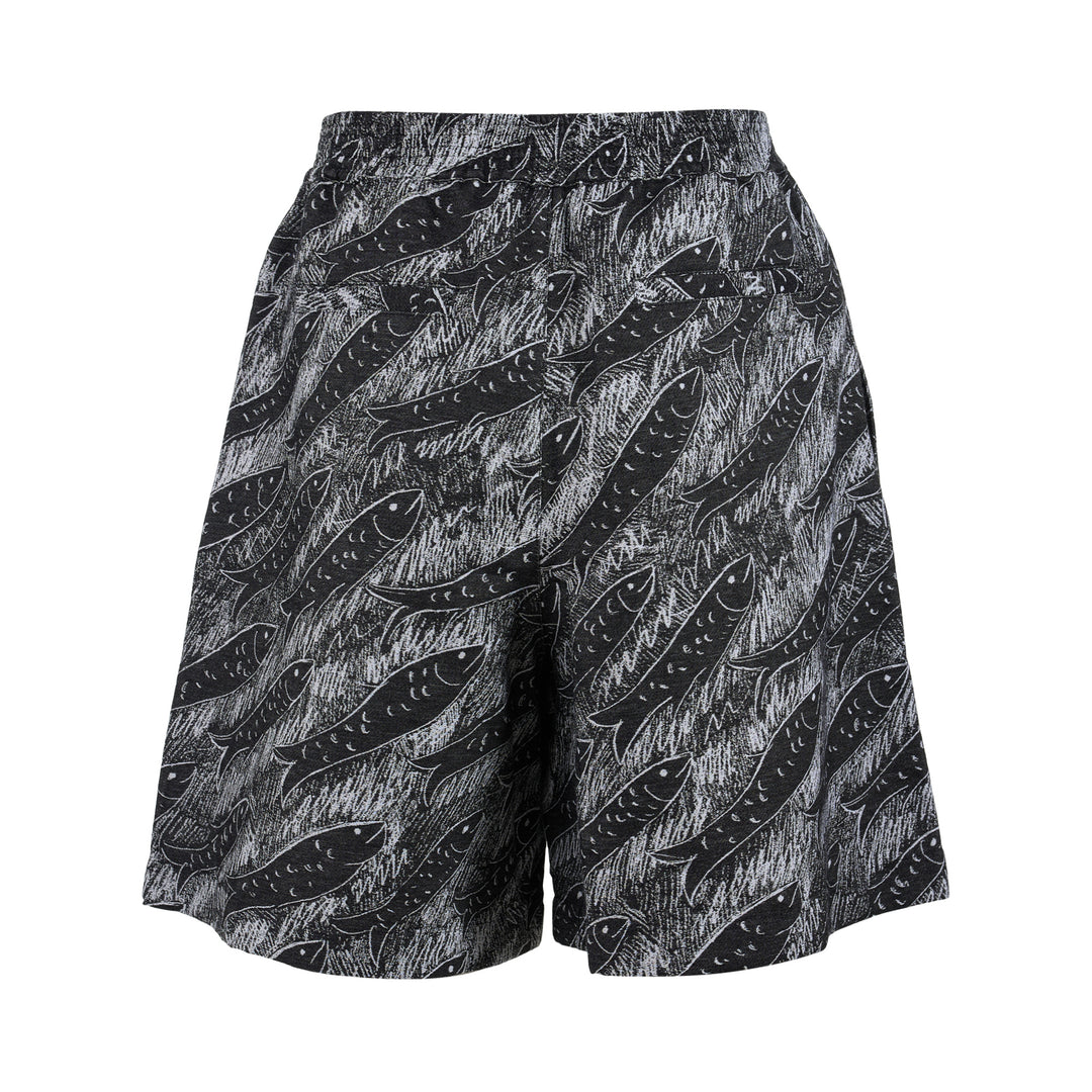 Jacquemus Le Short Pyjama shorts in a black and white chalk-drawn fish print with an elasticated waist and two-button front - view 2