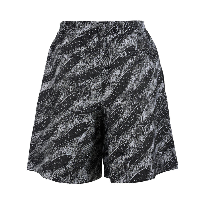 Jacquemus Le Short Pyjama shorts in a black and white chalk-drawn fish print with an elasticated waist and two-button front - view 2
