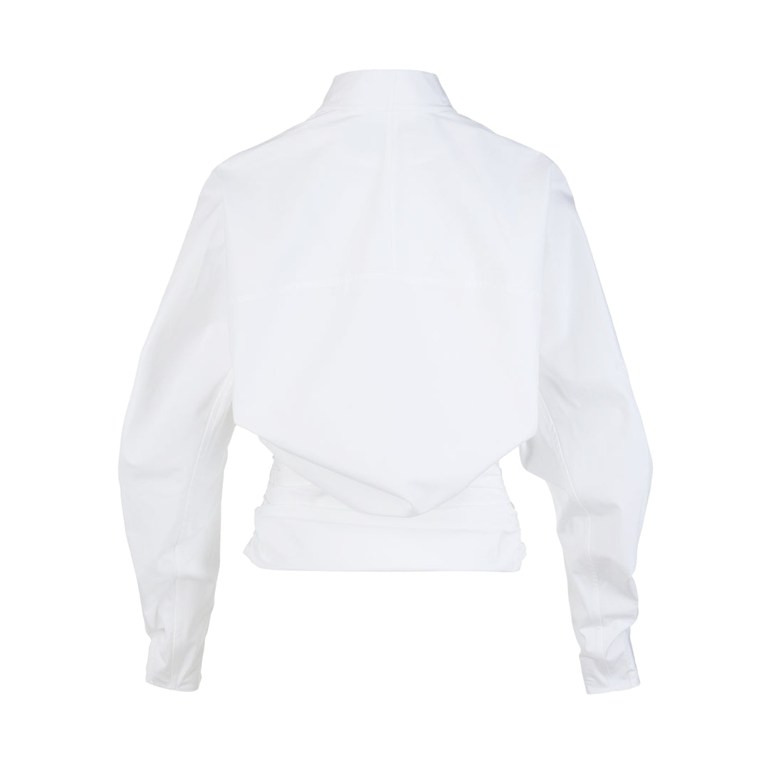 Jacquemus La Blouse Colombe white V-neck blouse with balloon sleeves and gathered waist - view 2