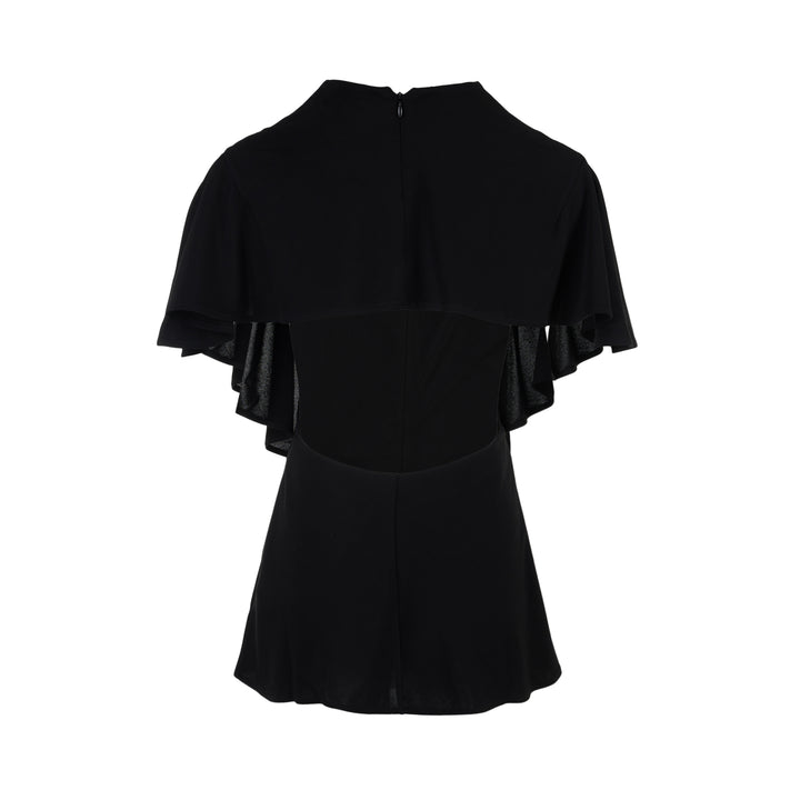 Jacquemus Pisco black draped top with flutter sleeves, round neckline and curved layered hem - view 2